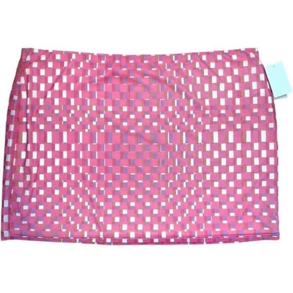 BP Plus Size 3X Pink Checker Print Mini Skirt NWT Stretch Lined - Picture 5 of 7